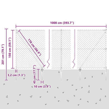 Outdoor Chainlink Fence with Spikes 10 x 1.5 m Galvanised Steel