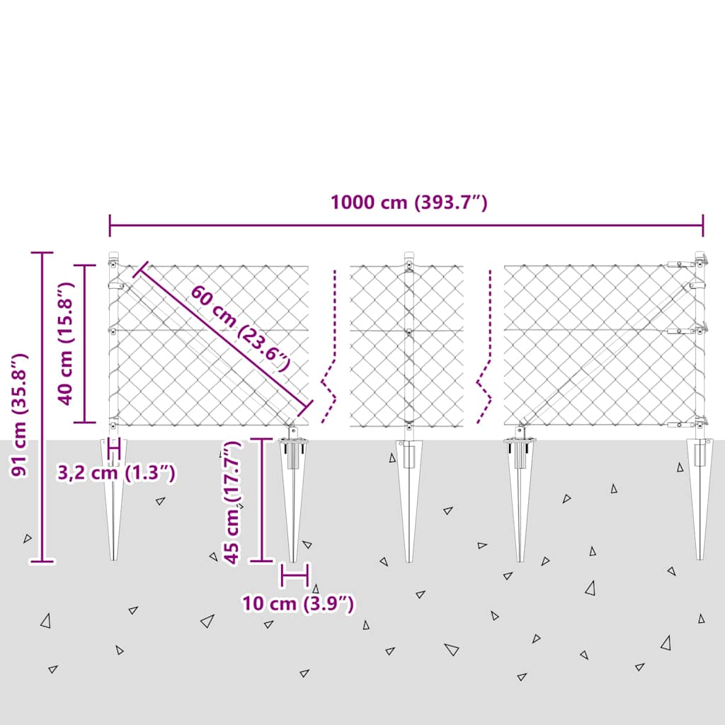 Chainlink Fence with Spikes 10 x 0.4 m Galvanised Steel Silver