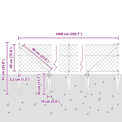 Chainlink Fence with Spikes 10 x 0.4 m Galvanised Steel Silver