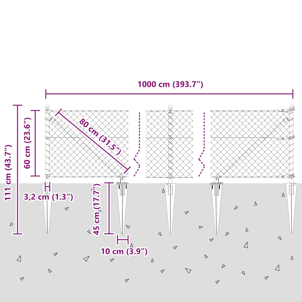 Chainlink Fence with Spikes 10 x 0.6 m Galvanised Steel Silver