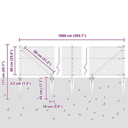 Chainlink Fence with Spikes 10 x 0.6 m Galvanised Steel Silver