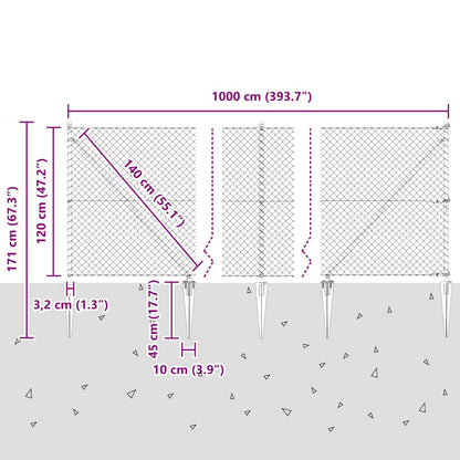 Chainlink Fence with Spikes 10 x 1.2 m Galvanised Steel Silver