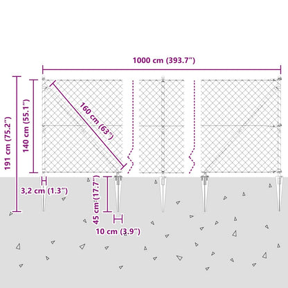 Outdoor Chainlink Fence with Spikes 10 x 1.4 m Galvanised Steel