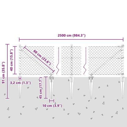 Fence Post Silver 25 x 0.4 m (40 x 40 mm mesh) Steel