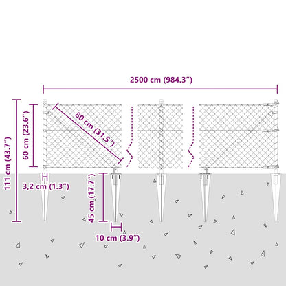 Chainlink Fence with Spikes 25 x 0.6 m Galvanised Steel Silver