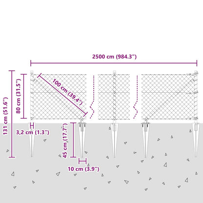 Chainlink Fence with Spikes 25 x 0.8 m Galvanised Steel Silver