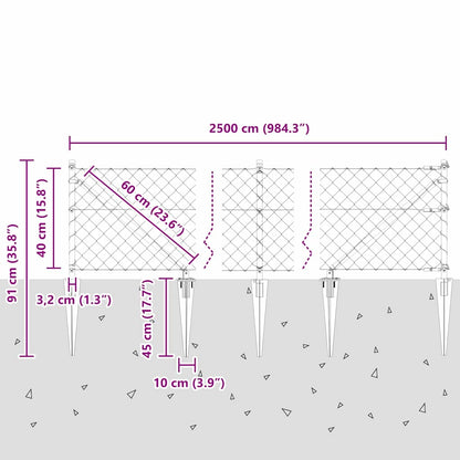 Chainlink Fence with Spikes 25 x 0.4 m Galvanised Steel Silver
