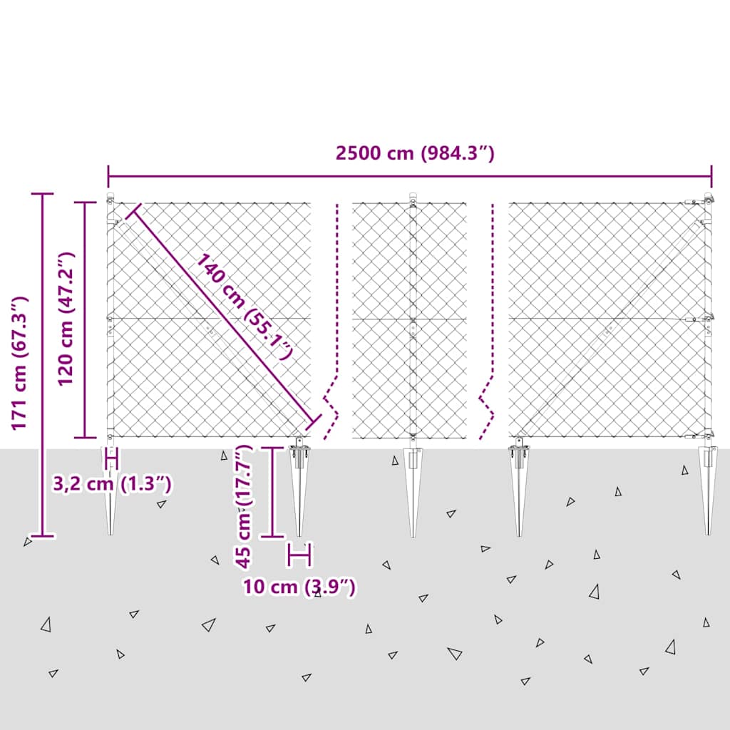 Fence Post Silver 25 x 1.2 m (60 x 60 mm mesh) Steel