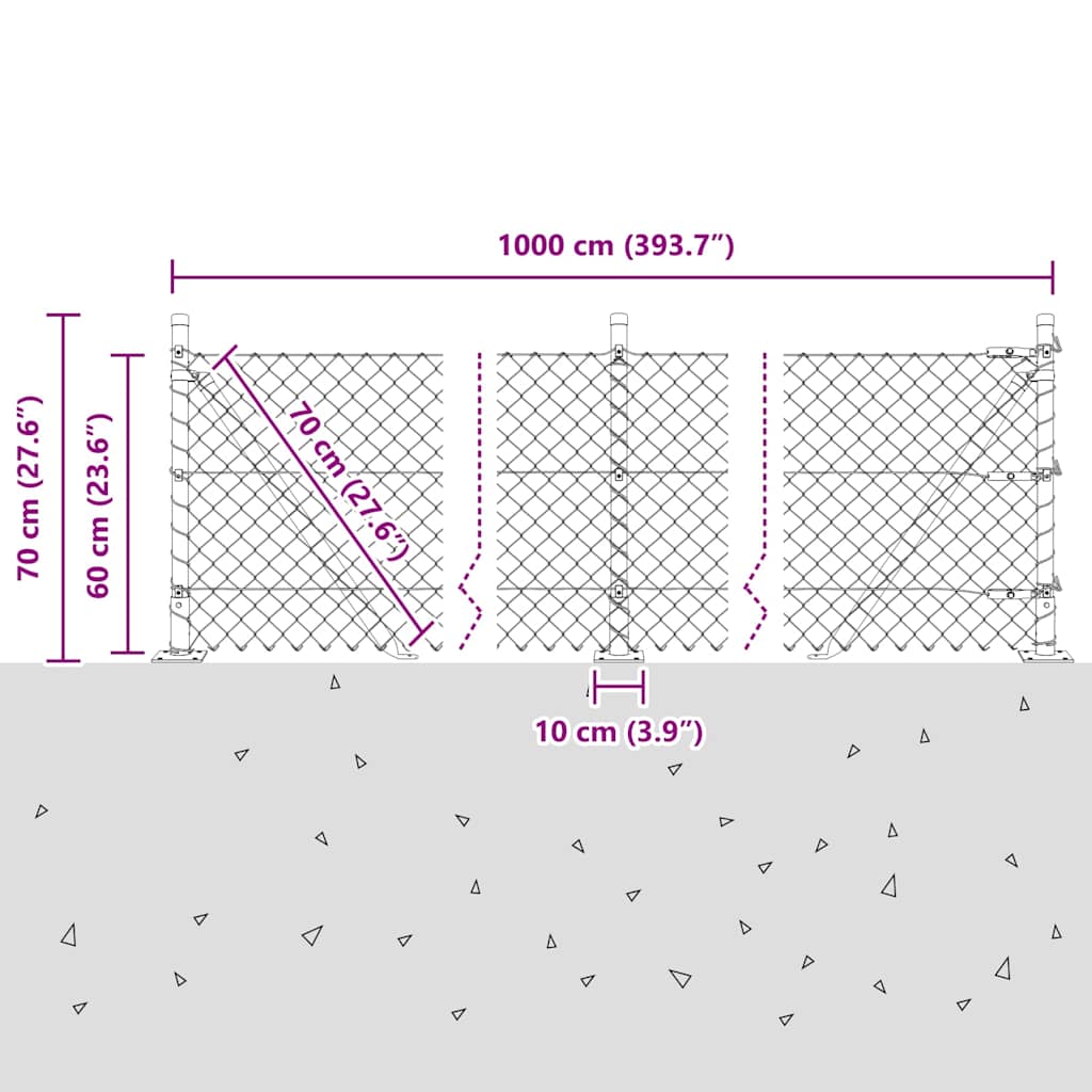 Chainlink Fence with Concrete Base 10 x 0.6 m PVC-Coated Steel