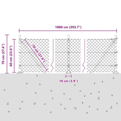 Chainlink Fence with Concrete Base 10 x 0.6 m PVC-Coated Steel