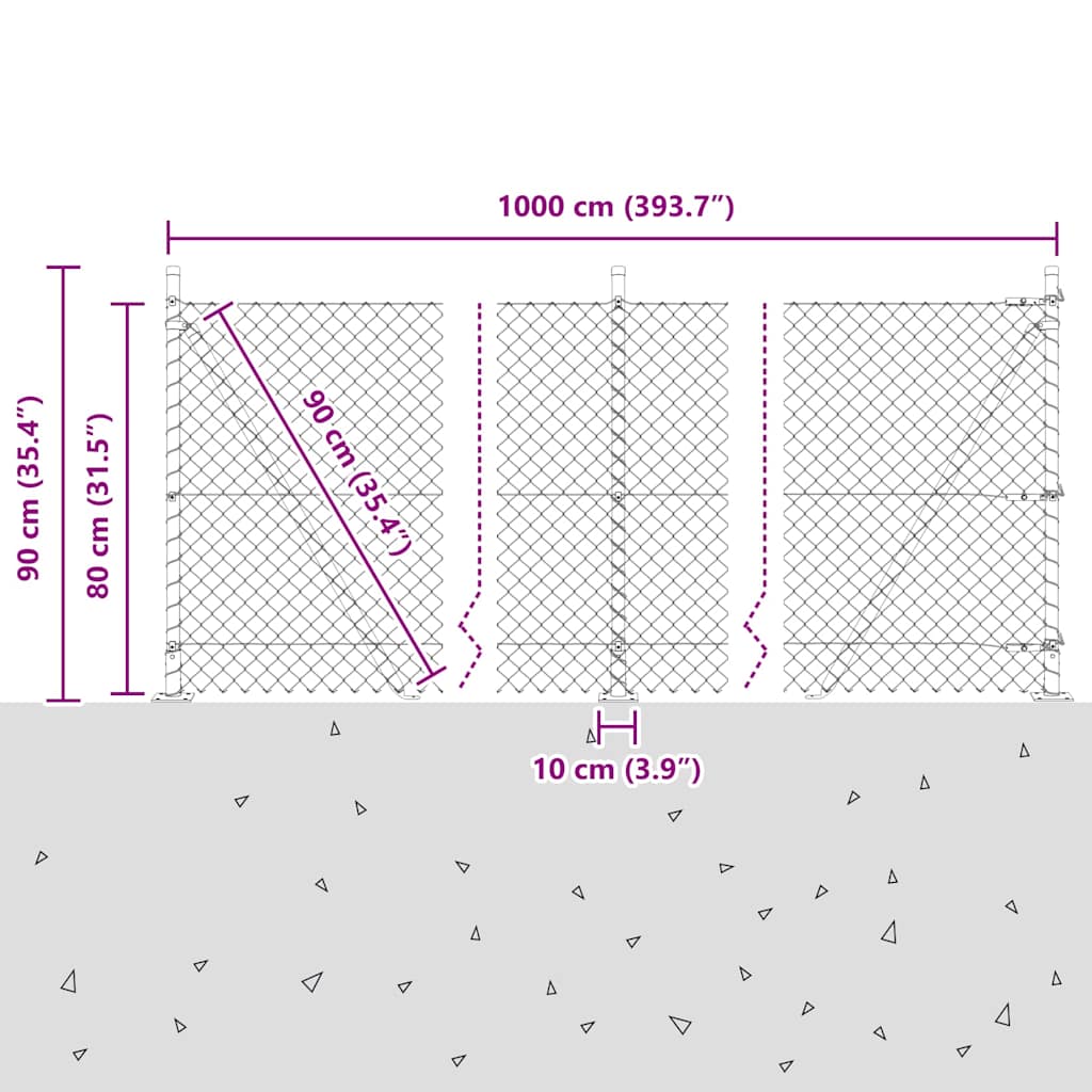 Chainlink Fence with Concrete Base 10 x 0.8 m PVC-Coated Steel