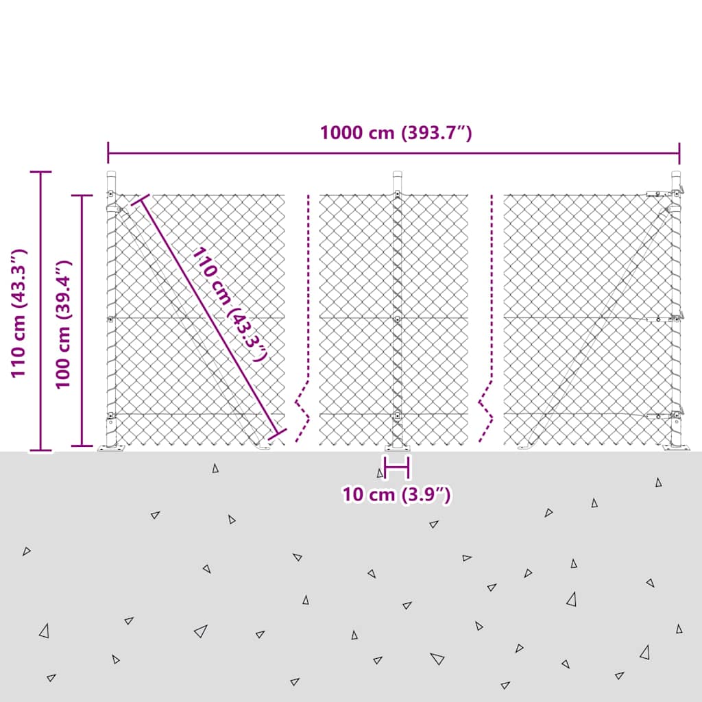 Chainlink Fence with Concrete Base 10 x 1 m PVC-Coated Steel