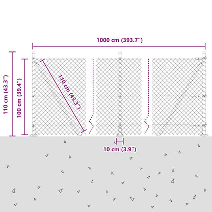Chainlink Fence with Concrete Base 10 x 1 m PVC-Coated Steel