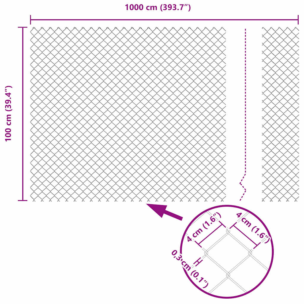 Chainlink Fence with Concrete Base 10 x 1 m PVC-Coated Steel