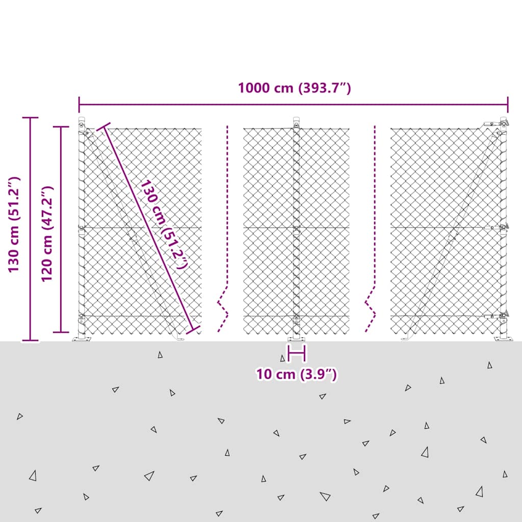 Chainlink Fence with Concrete Base 10 x 1.2 m PVC-Coated Steel