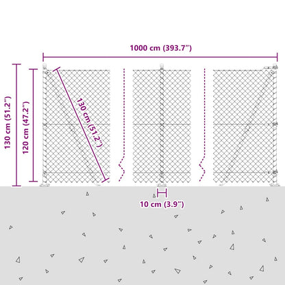 Chainlink Fence with Concrete Base 10 x 1.2 m PVC-Coated Steel
