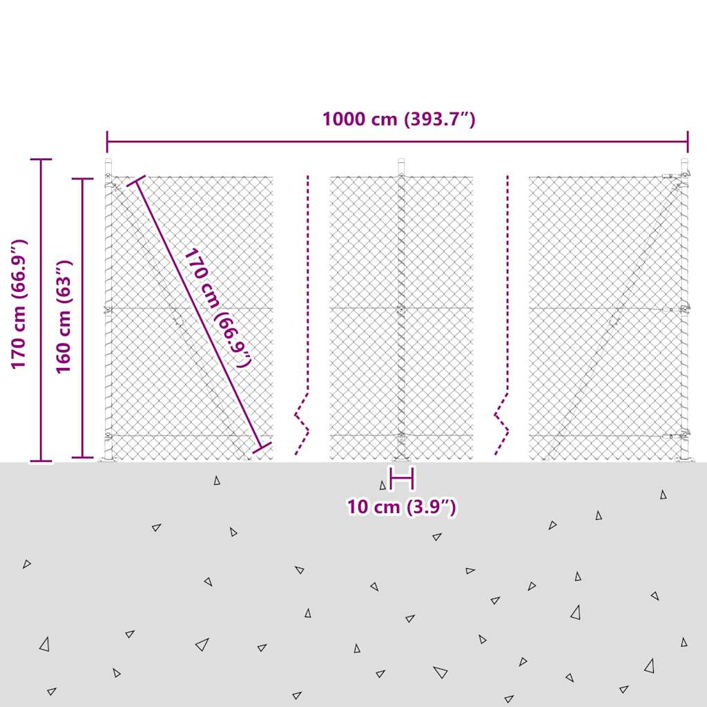 Chainlink Fence with Concrete Base 10 x 1.6 m PVC-Coated Steel