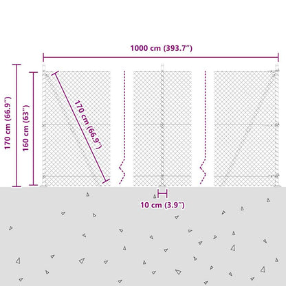 Chainlink Fence with Concrete Base 10 x 1.6 m PVC-Coated Steel