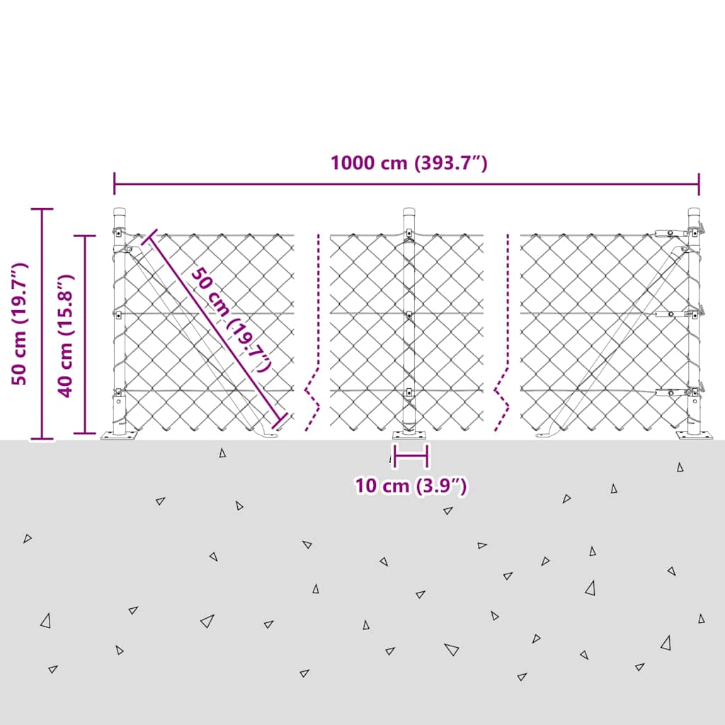 Chainlink Fence with Concrete Base 10 x 0.4 m PVC-Coated Steel