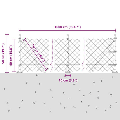 Chainlink Fence with Concrete Base 10 x 0.4 m PVC-Coated Steel