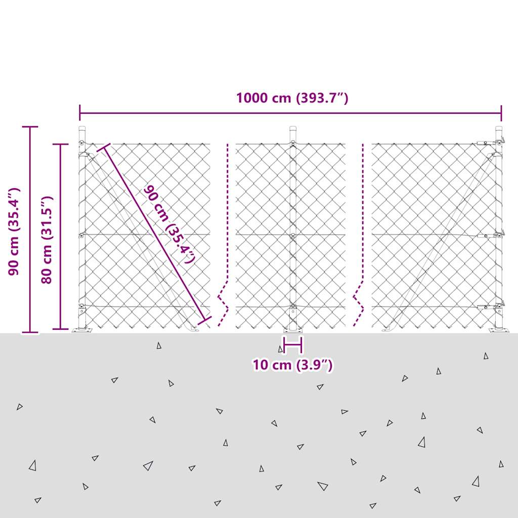 Chainlink Fence with Concrete Base 10 x 0.8 m PVC-Coated Steel