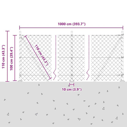 Chainlink Fence with Concrete Base 10 x 1 m PVC-Coated Steel