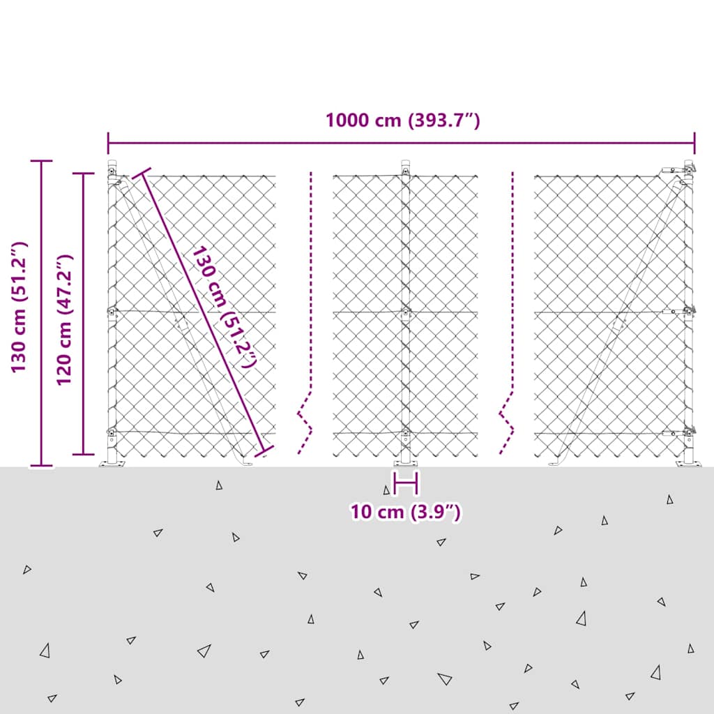 Chainlink Fence with Concrete Base 10 x 1.2 m PVC-Coated Steel