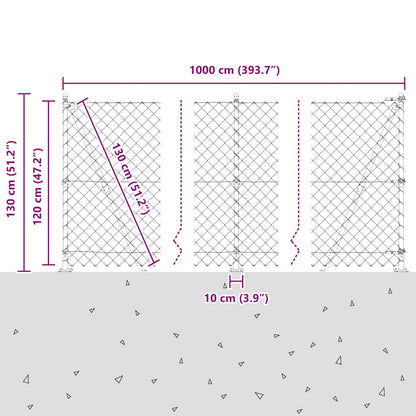 Chainlink Fence with Concrete Base 10 x 1.2 m PVC-Coated Steel
