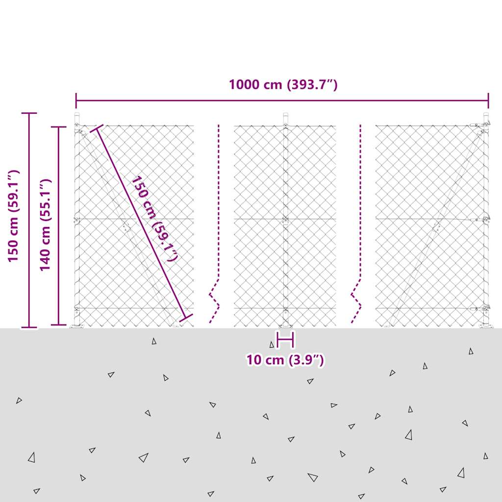 Chainlink Fence with Concrete Base 10 x 1.4 m PVC-Coated Steel