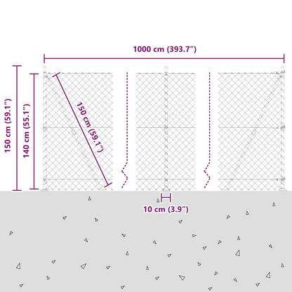 Chainlink Fence with Concrete Base 10 x 1.4 m PVC-Coated Steel