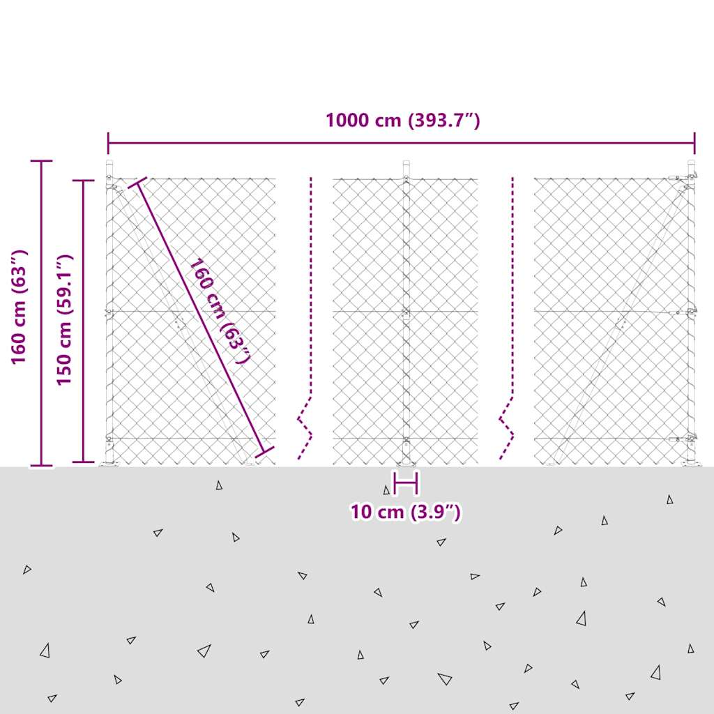 Chainlink Fence with Concrete Base 10 x 1.5 m PVC-Coated Steel
