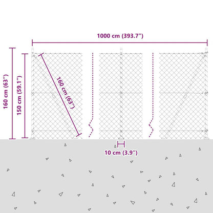 Chainlink Fence with Concrete Base 10 x 1.5 m PVC-Coated Steel