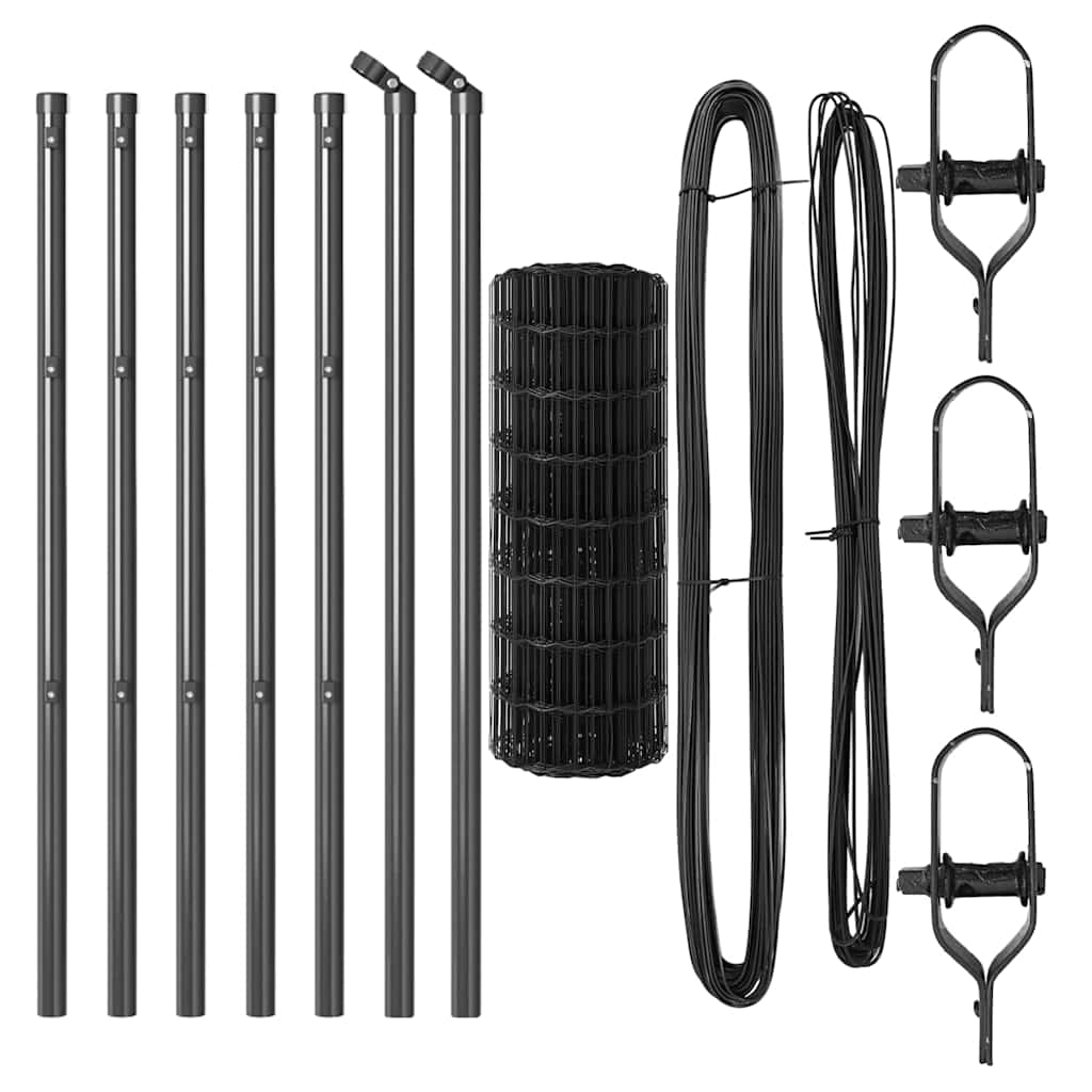 Fence with Post Grey 0.8 x 10 m Steel and PVC