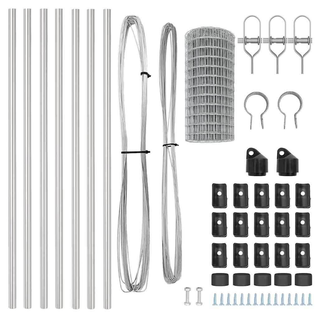 Fence with Post Silver 0.6 x 10 m Steel and PVC