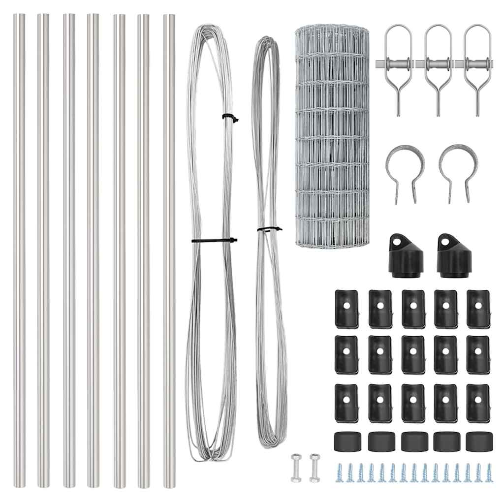 Fence with Post Silver 0.4 x 25 m Steel and PVC
