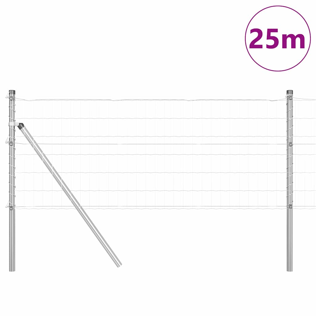 Fence with Post Silver 0.4 x 25 m Steel and PVC