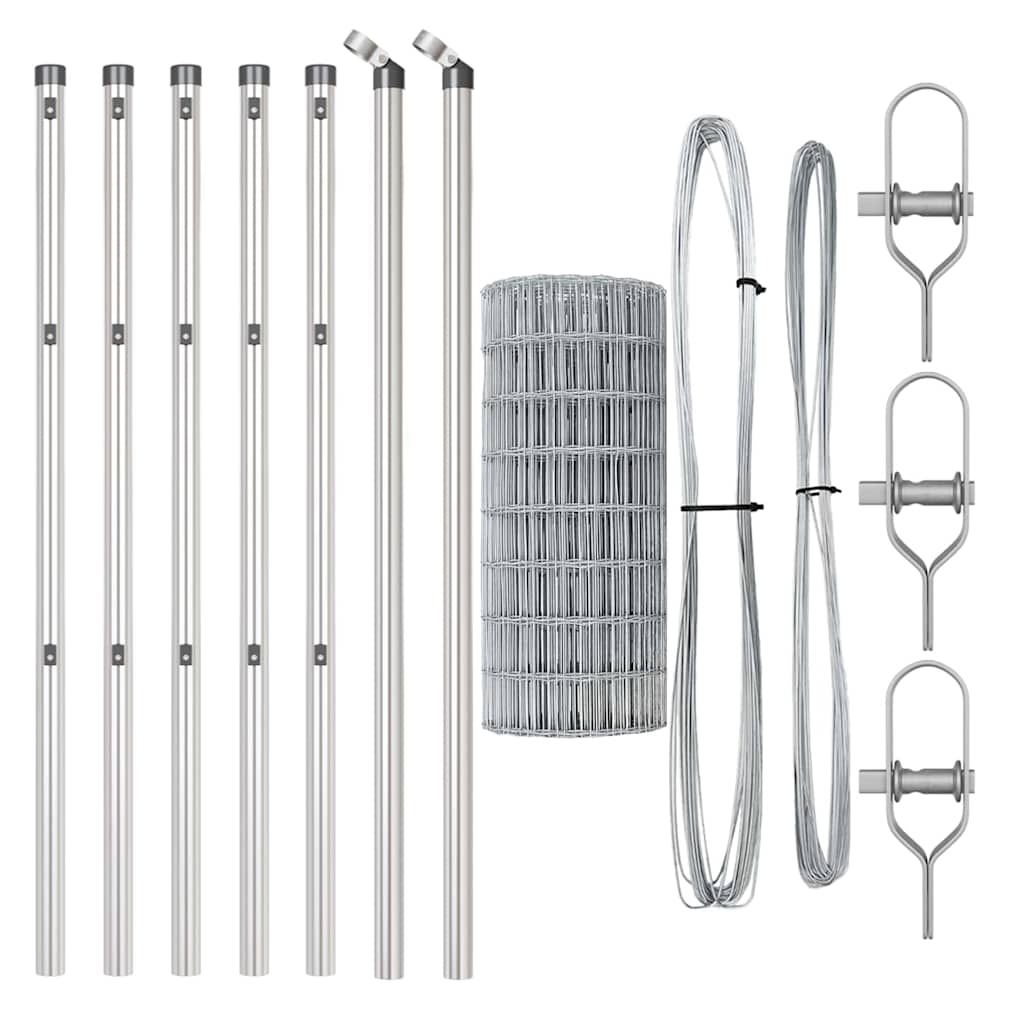 Fence with Post Silver 0.8 x 10 m Steel and PVC