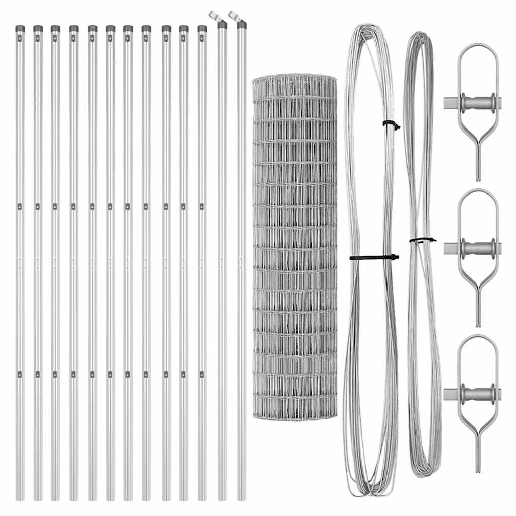 Fence with Post Silver 1.2 x 25 m Steel and PVC