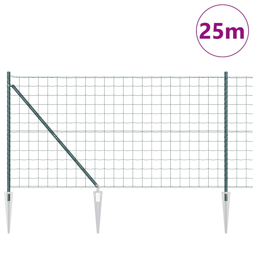 Euro Fence with Spikes 25 x 1 m PVC-Coated Steel Green Mesh