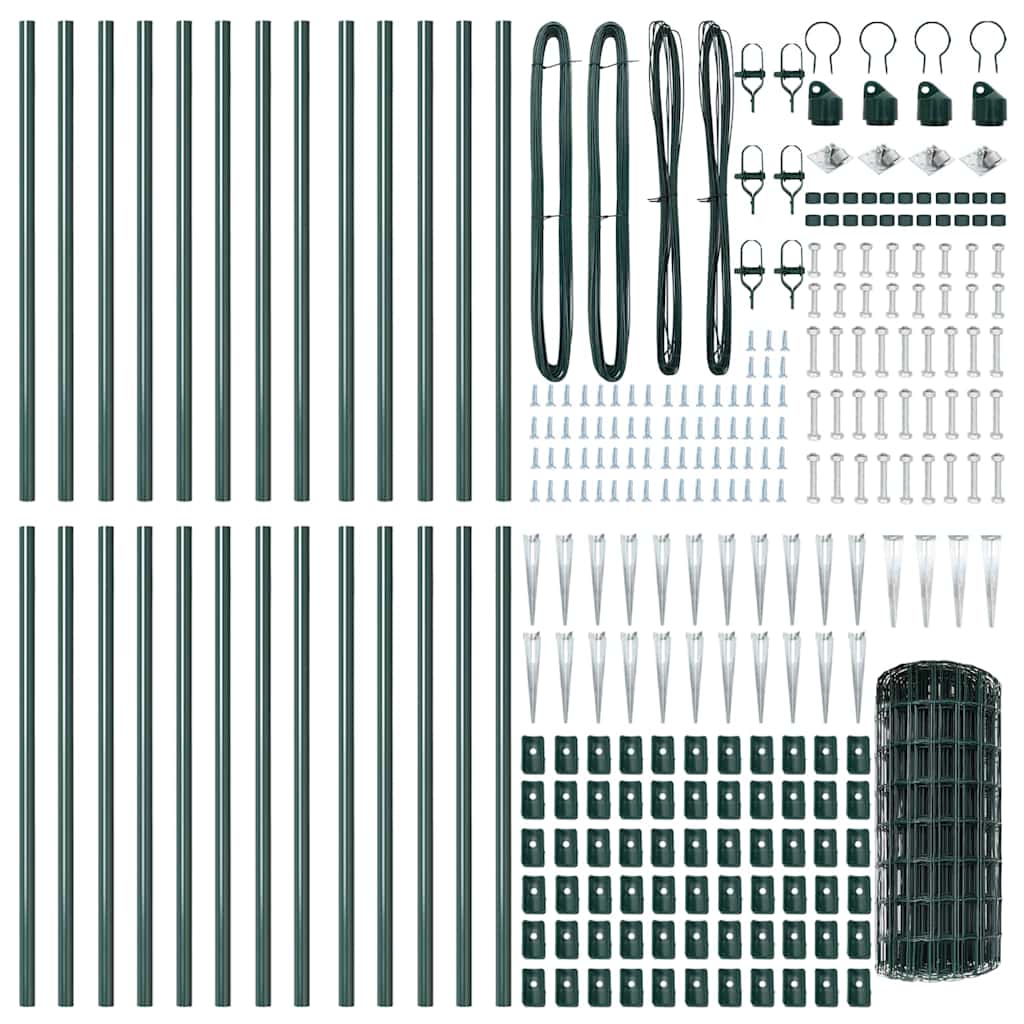 Euro Fence with Spikes 50 x 0.6 m PVC-Coated Steel Green Mesh
