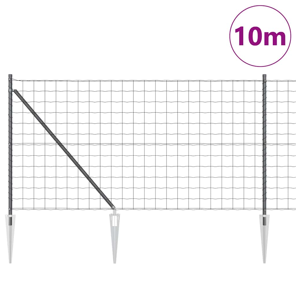 Euro Fence with Spikes 10 x 1 m PVC-Coated Steel Grey Mesh