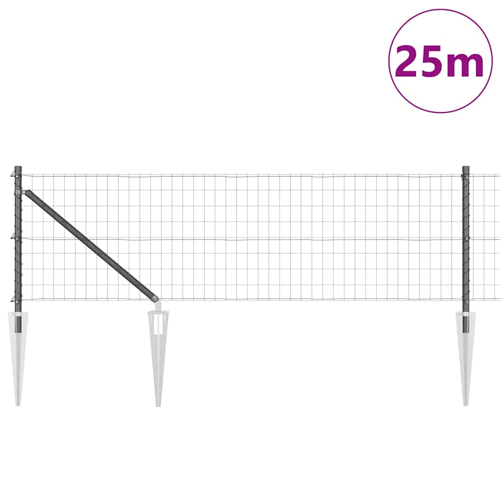 Euro Fence with Spikes 25 x 0.8 m PVC-Coated Steel Grey Mesh