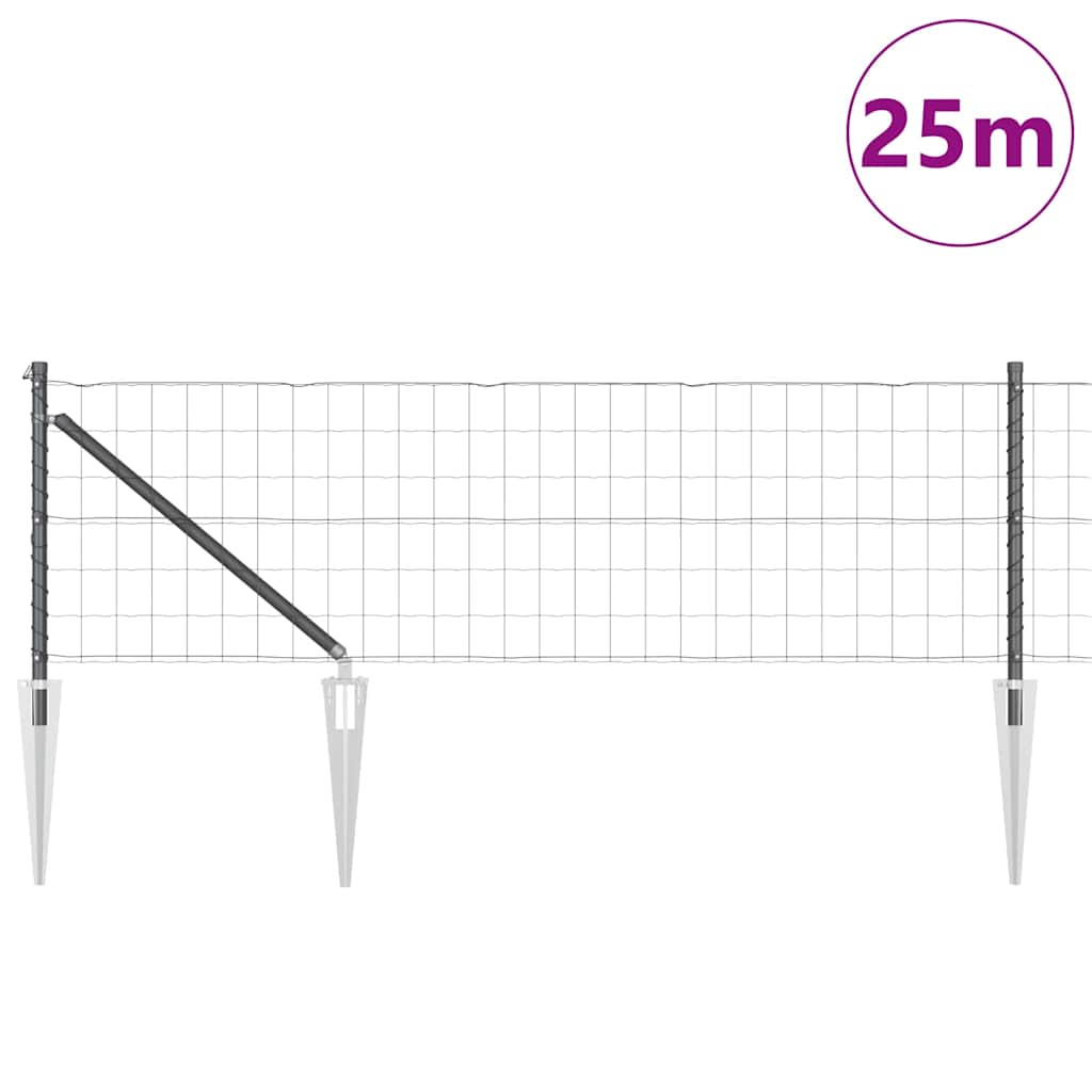 Euro Fence with Spikes 25 x 0.6 m PVC-Coated Steel Grey Mesh