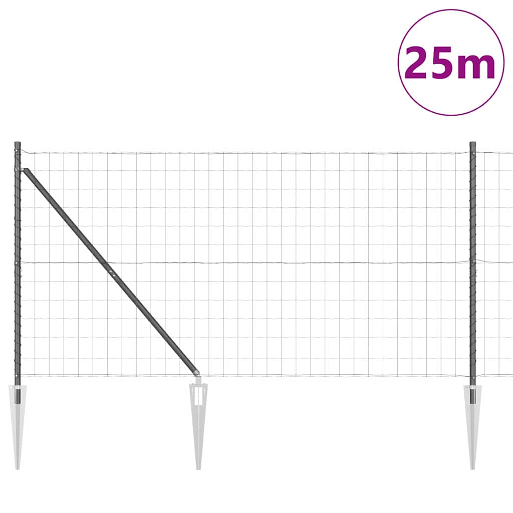 Euro Fence with Spikes 25 x 1.2 m PVC-Coated Steel Grey Mesh