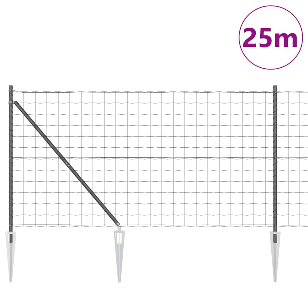 Euro Fence with Spikes 25 x 1.2 m PVC-Coated Steel Grey Mesh