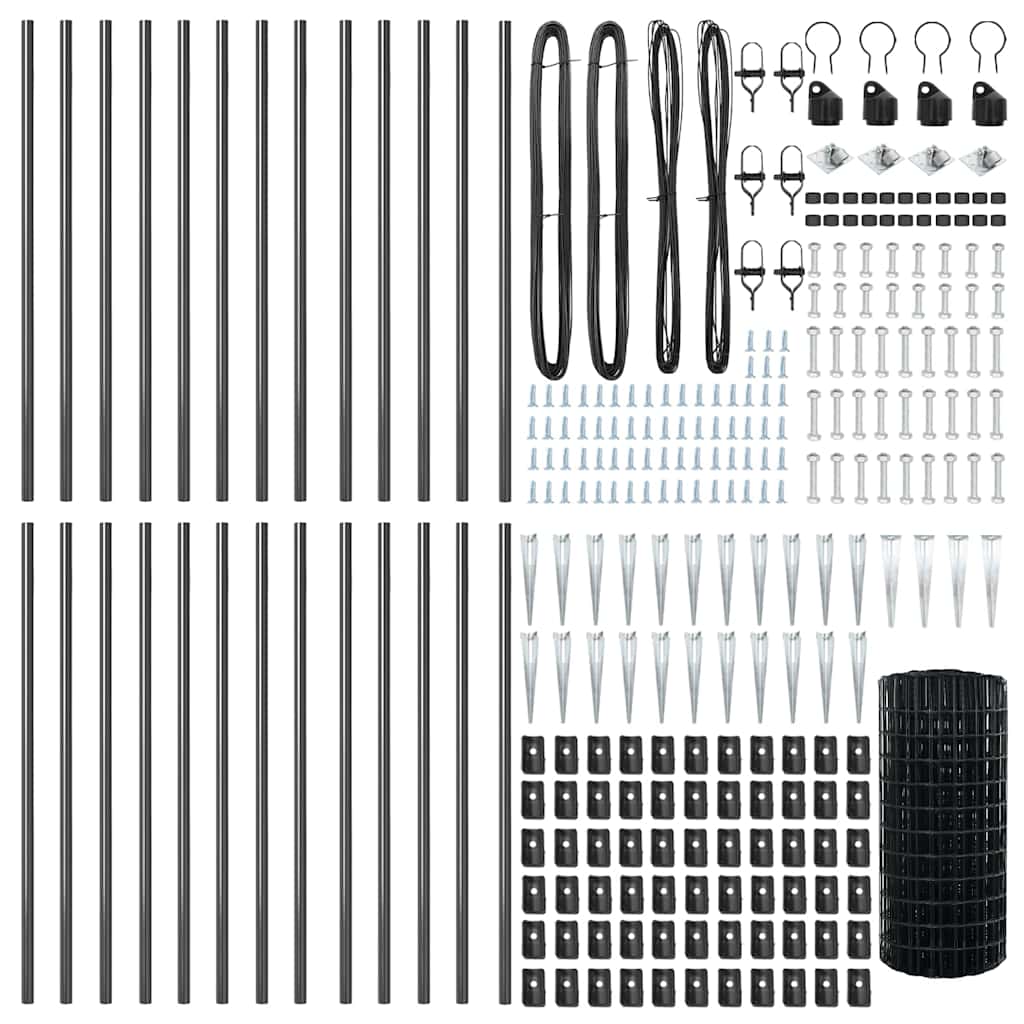 Euro Fence with Spikes 50 x 0.6 m PVC-Coated Steel Grey Mesh