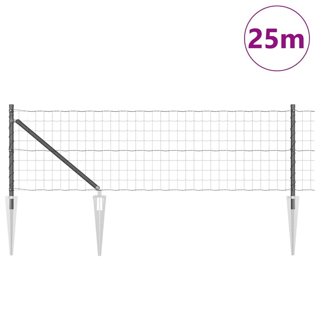 Euro Fence with Spikes 25 x 0.8 m PVC-Coated Steel Grey Mesh