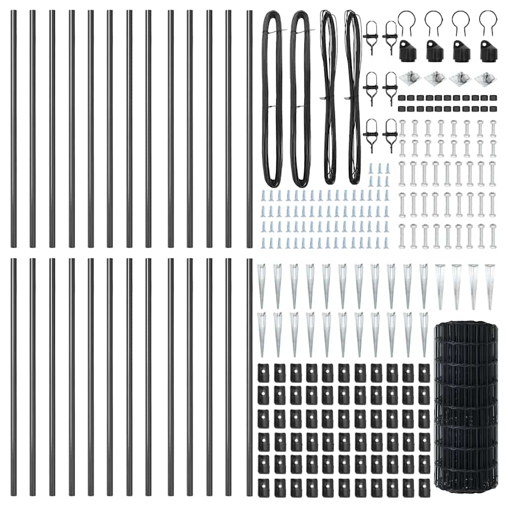 Euro Fence with Spikes 50 x 0.6 m PVC-Coated Steel Grey Mesh