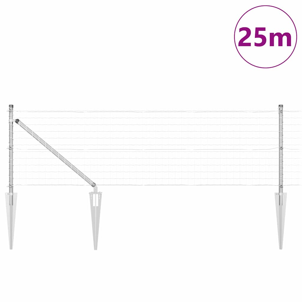 Euro Fence with Spikes 25 x 0.4 m Galvanised Steel Silver Mesh