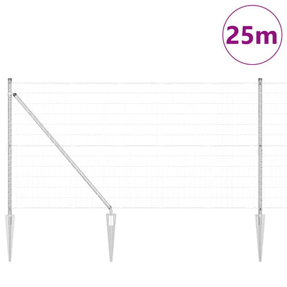 Euro Fence with Spikes 25 x 1.2 m Galvanised Steel Silver Mesh